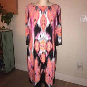 Beautiful CHICO’S dress, vibrant colors , very flattering and comfortable. W sz8